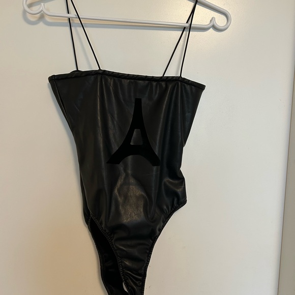 MANIÈRE DE VOIR VELOUR AND VEGAN LEATHER EIFFEL BODYSUIT & CROP SHIRT - BLACK - Picture 3 of 6